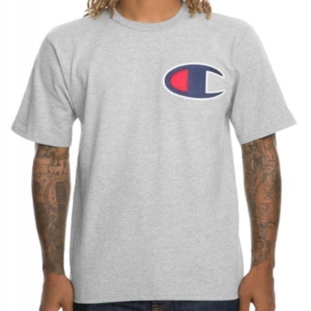 Champion Vintage Large Logo Gray Tee Size Medium